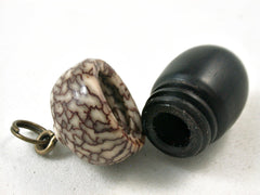 LV-3330  African Blackwood & Black Palm Nut  Acorn Pendant Box, Pill Fob-SCREW CAP