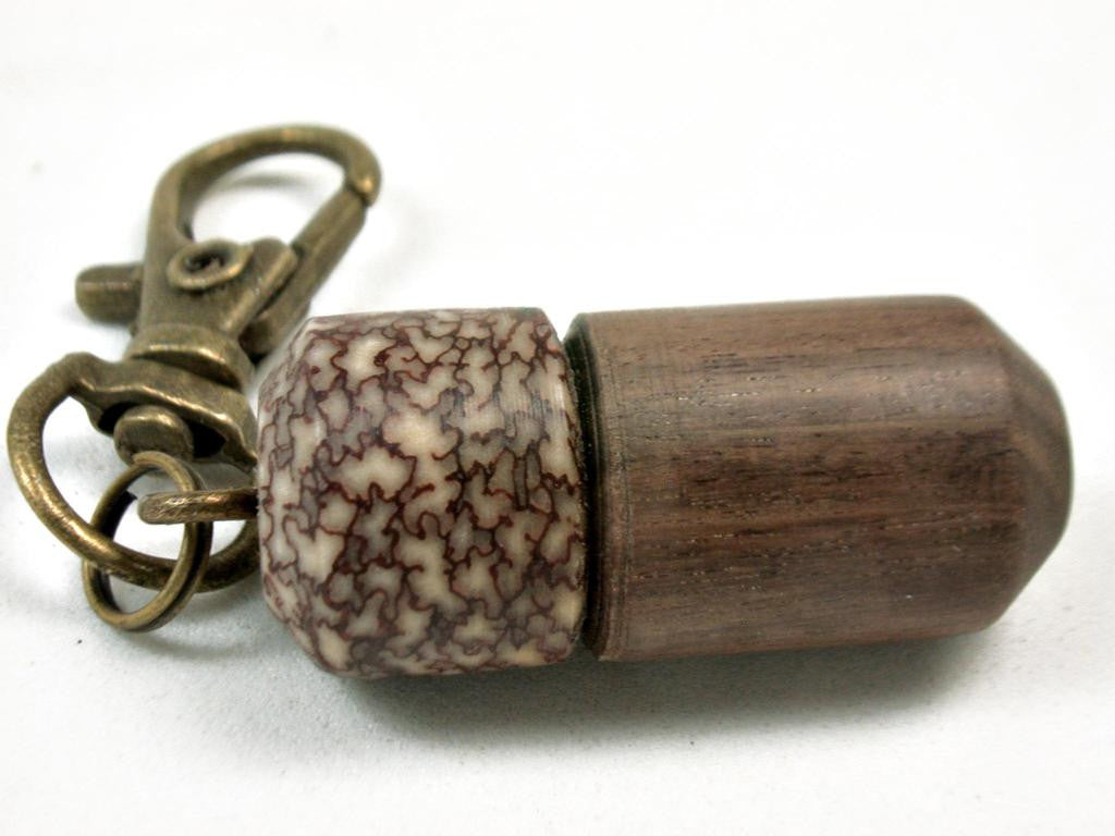 LV-3439  Cocuswood & Betelnut Threaded Vial, Pill Pendant, Memorial Jewelry-SCREW CAP