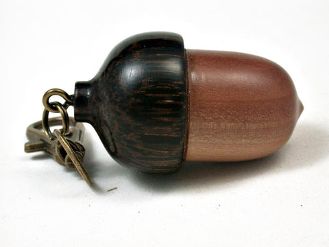 LV-2808  Manzanita Burl & Black Palm Acorn  Pendant Box, Pill  Fob, Charm-SCREW CAP