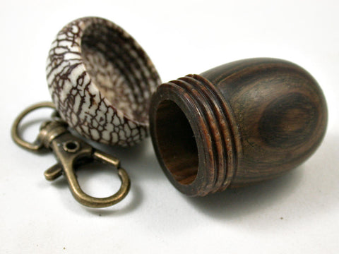 LV-3113  True Lignum Vitae & Betelnut Acorn Box, Pill Holder, Compartment Pendant-SCREW CAP