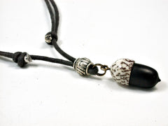 LV-2660  Gabon Ebony & Manila Palm Nut Pendant Necklace, Memorial Jewelry -SCREW CAP