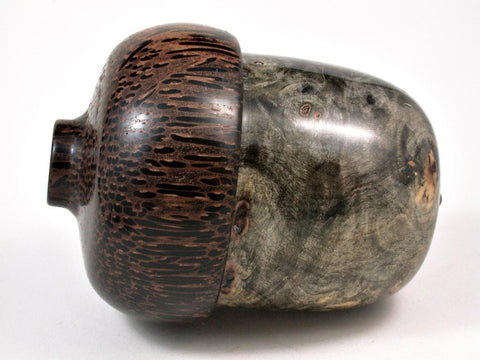 LV-2987 Buckeye Burl & Black Palm Large Acorn Pill Box, Jewelry Box, Keepsake-SCREW CAP