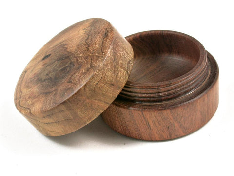 LV-2958  Redbud Burl & Tamboti Flat Pill Box, Snuff Box, Ring Holder, Trinket Box-SCREW CAP