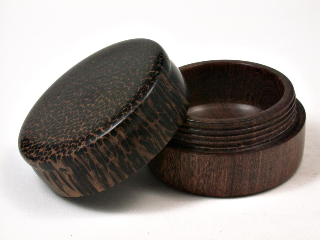 LV-2849 Black Palm & Brown Ebony Flat Pill Box, Ring Holder, Jewelry Box-SCREW CAP