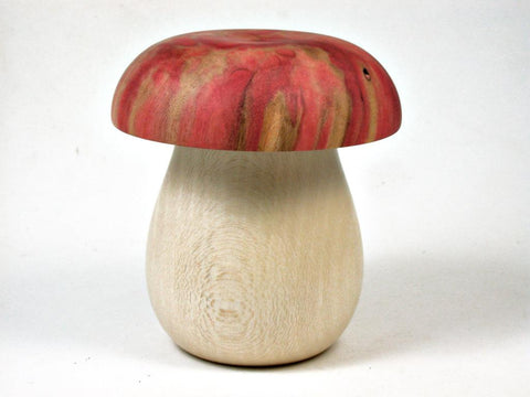 LV-3030  Holly & Flamed Box Elder Wooden Mushroom Trinket Box, Pill, Jewelry Box-THREADED