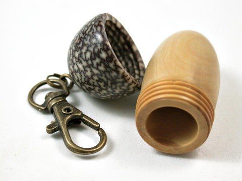 LV-3116  French Boxwood & Betelnut Acorn Box, Pill Holder, Compartment Pendant-SCREW CAP