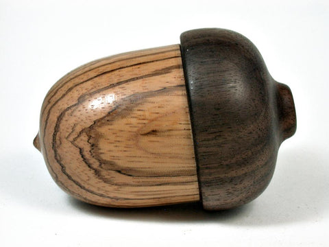 LV-2922  Wooden Acorn Box, Ring Box, Pill Box Zebrawood & Walnut-SCREW CAP