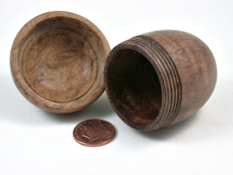 LV-2970  Curly Pyinma & Brown Malle Burl Wooden Acorn Jewelry, Ring Box, Pill Box-SCREW CAP