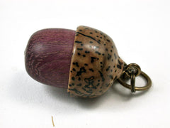 LV-2772  Purpleheart & Yolillo Palm Nut Acorn Pendant Box, Secret Compartment-SCREW CAP