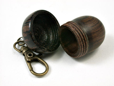 LV-2776  Lignum Vitae & Black Palm Acorn Pendant Box, Needlecase, Pill  Fob-SCREW CAP