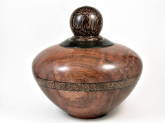 LV-2962  Curly Koa Threaded Vessel, Urn with Black palm Cap and Inlay Accent