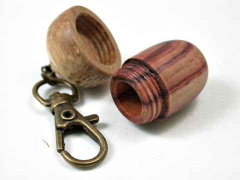 LV-3035 Tulipwood & Royal Palm Acorn Box, Pill Holder, Compartment Pendant-SCREW CAP
