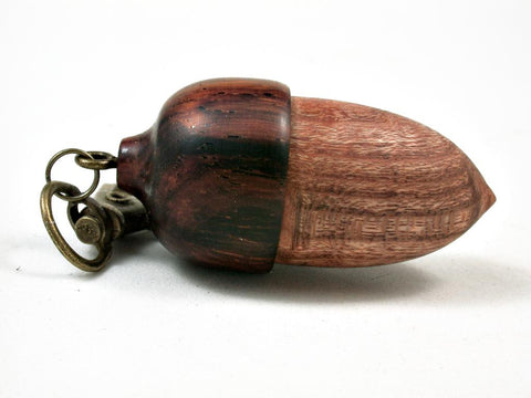 LV-2912  Saltcedar Burl & Cocobolo Acorn Pendant Box, Pill Fob-SCREW CAP
