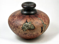LV-3025  Manzanita & Rosewood Threaded Vessel, Lidded Urn with Vermiculite Inlay