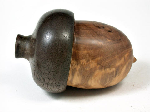 LV-2758  Olive Burl & Black Walnut Acorn Jewelry Box, Pill Box, Trinket Box-SCREW CAP