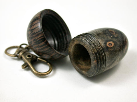 LV-3063  Buckeye Burl & Black Palm  Acorn Box, Pill Holder, Compartment Pendant-SCREW CAP