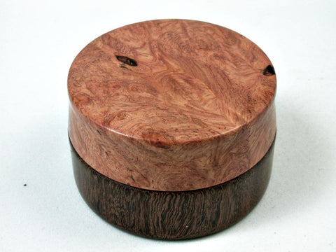 LV-2851 Amboyna Burl & Brown Ebony  Flat Pill Box, Ring Holder, Jewelry Box-SCREW CAP