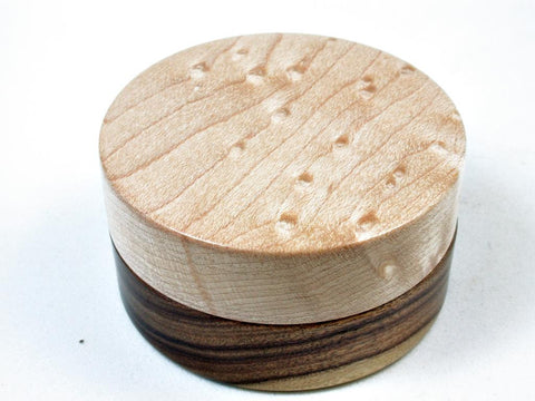 LV-2850  Birdseye Maple & Tamboti  Flat Pill Box, Ring Holder, Jewelry Box-SCREW CAP