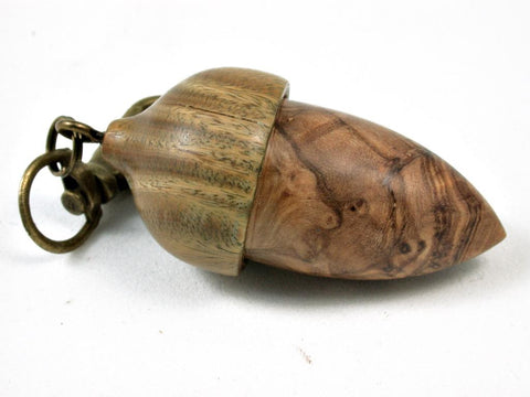 LV-2804  Olive Burl & Verawood Acorn Pendant Box, Pill Fob, Secret Compartment-SCREW CAP