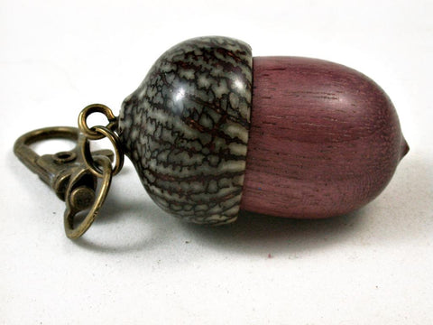 LV-2714  Purpleheart & Betelnut Acorn Pendant Box, Pill Fob-SCREW CAP