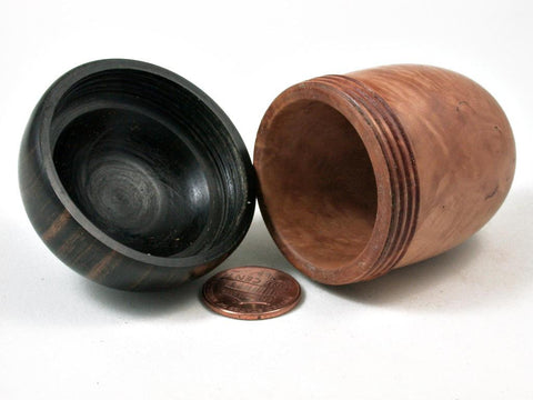 LV-3022  Turkish Briar Burl & Mun Ebony Acorn Pill Holder, Ring Box, -SCREW CAP