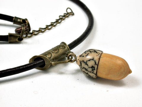 LV-2658  Lignum Vitae & Manila Palm Nut Pendant Necklace, Memorial Jewelry -SCREW CAP