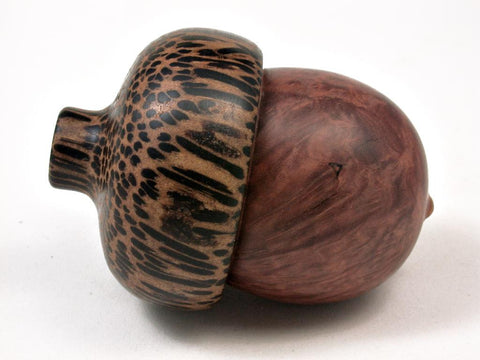 LV-2941 Wooden Acorn Jewelry, Ring Box, Pill Box  from Red Mallee Burl & Black Palm-SCREW CAP