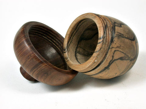 LV-2750 Black n White Ebony & Lignum Vitae Acorn Jewelry Box, Pill Box, Trinket Box-SCREW CAP