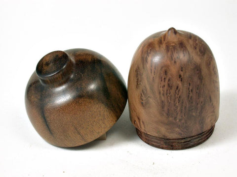 LV-2747  Cleland BlackButt Burl  & Greenheart Acorn Jewelry, Ring Box, Pill Box-SCREW CAP