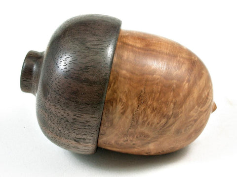 LV-2969  Brown Mallee Burl & Black Walnut Wooden Acorn Jewelry, Ring Box, Pill Box-SCREW CAP