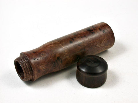 LV-2684  Wych Elm Burl &  Mun Ebony Slim Box, Toothpick Holder, Needle Case-SCREW CAP