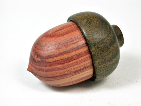 LV-2729  Tulipwood & Verawood Acorn Jewelry, Ring Box, Pill Box-SCREW CAP