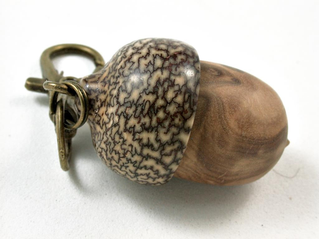 LV-2629 Corrugata Burl & Betelnut Acorn Pendant Box,Bag Charm, Keychain-SCREW CAP