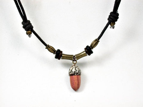 LV-2659  Tulipwood & Manila Palm Nut Pendant Necklace, Memorial Jewelry -SCREW CAP