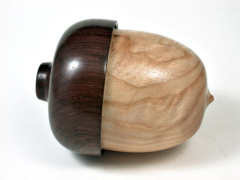 LV-2740 Maple Burl & Burmese Blackwood Acorn Jewelry, Ring Box, Pill Box-SCREW CAP