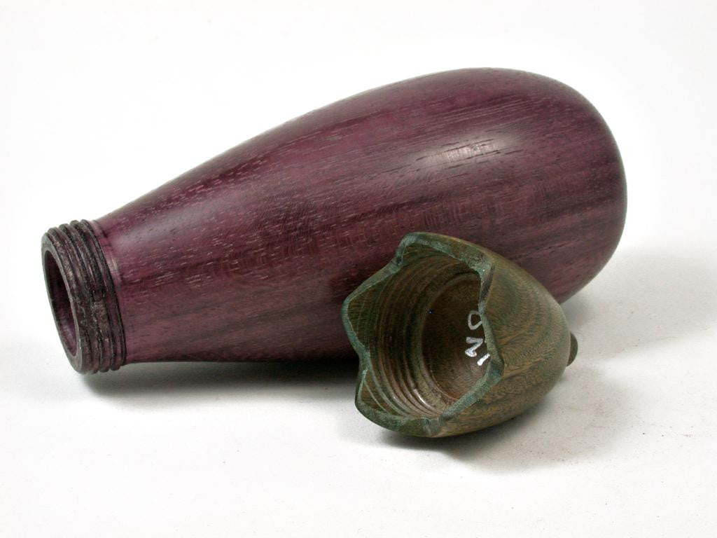 LV-2764  Purpleheart & Verawood Eggplant Threaded Box, Needle Case, Jewelry Box-SCREW CAP