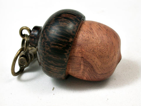 LV-2800  Amboyna Burl & Black Palm  Acorn Pendant Box,  Pill  Fob, Secret Compartment-SCREW CAP