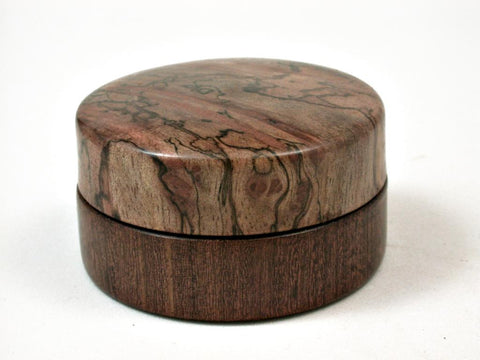 LV-2856  Papaturro Burl &  Brown Ebony Flat Pill Box, Ring Holder, Jewelry Box-SCREW CAP