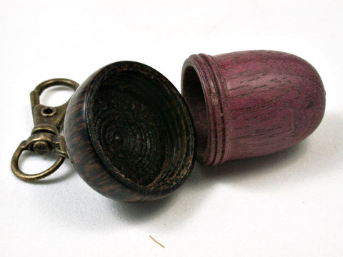 LV-2771  Purpleheart & Black Palm Acorn Pendant Box, Pill Fob-SCREW CAP