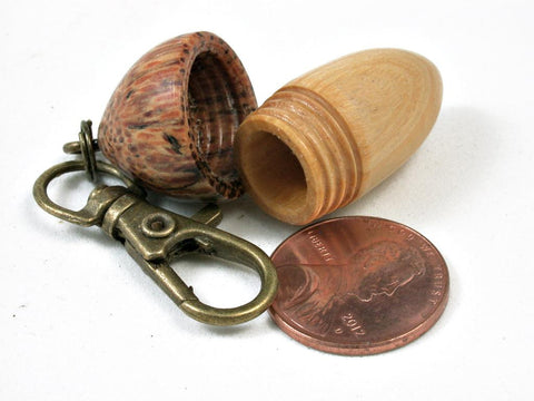 LV-2805 White Ironwood & Hala Acorn Pendant Box, Pill Fob, Secret Compartment-SCREW CAP