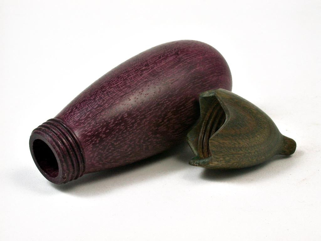 LV-2765  Purpleheart & Verawood Eggplant Threaded Trinket Box, Needle Case, Jewelry Box-SCREW CAP