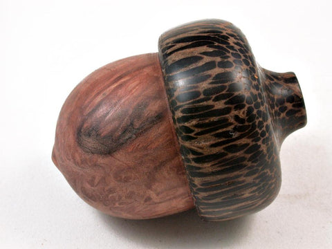 LV-2992  Redwood Burl & Black Palm Acorn Pill Box, Engagement Ring Box-SCREW CAP