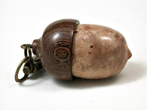 LV-2874  Sycamore Burl & Brown Ebony Acorn  Pendant Box, Pill  Fob, Charm-SCREW CAP
