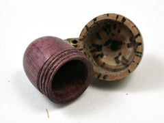 LV-2772  Purpleheart & Yolillo Palm Nut Acorn Pendant Box, Secret Compartment-SCREW CAP