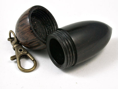 LV-2815 Blackwood & Black Palm Acorn Pendant Box, Pill Fob, Secret Compartment-SCREW CAP