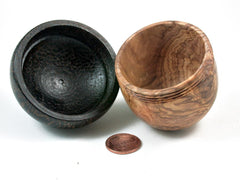 LV-2968  Olive Burl & Black Palm Wooden Acorn Jewelry, Ring Box, Pill Box-SCREW CAP