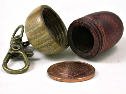 LV-3051  Logwood Burl & Verawood Acorn Box, Pill Holder, Compartment Pendant-SCREW CAP