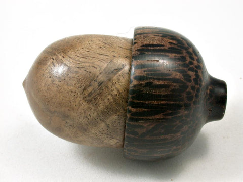 LV-2829  Mersawa Burl & Black Palm Acorn Ring Box, Pill Box-SCREW CAP