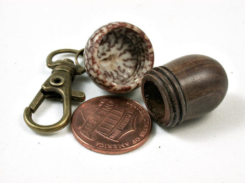 LV-2810   Cocuswood & Betelnut Acorn Pendant Box, Pill Fob, Secret Compartment-SCREW CAP