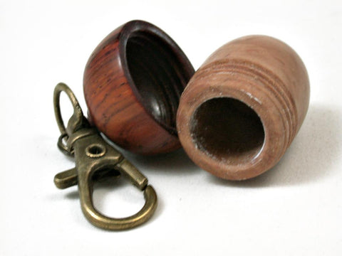 LV-2814 Yellow Box Burl & Cocobolo Acorn  Pendant Box, Pill  Fob, Charm-SCREW CAP